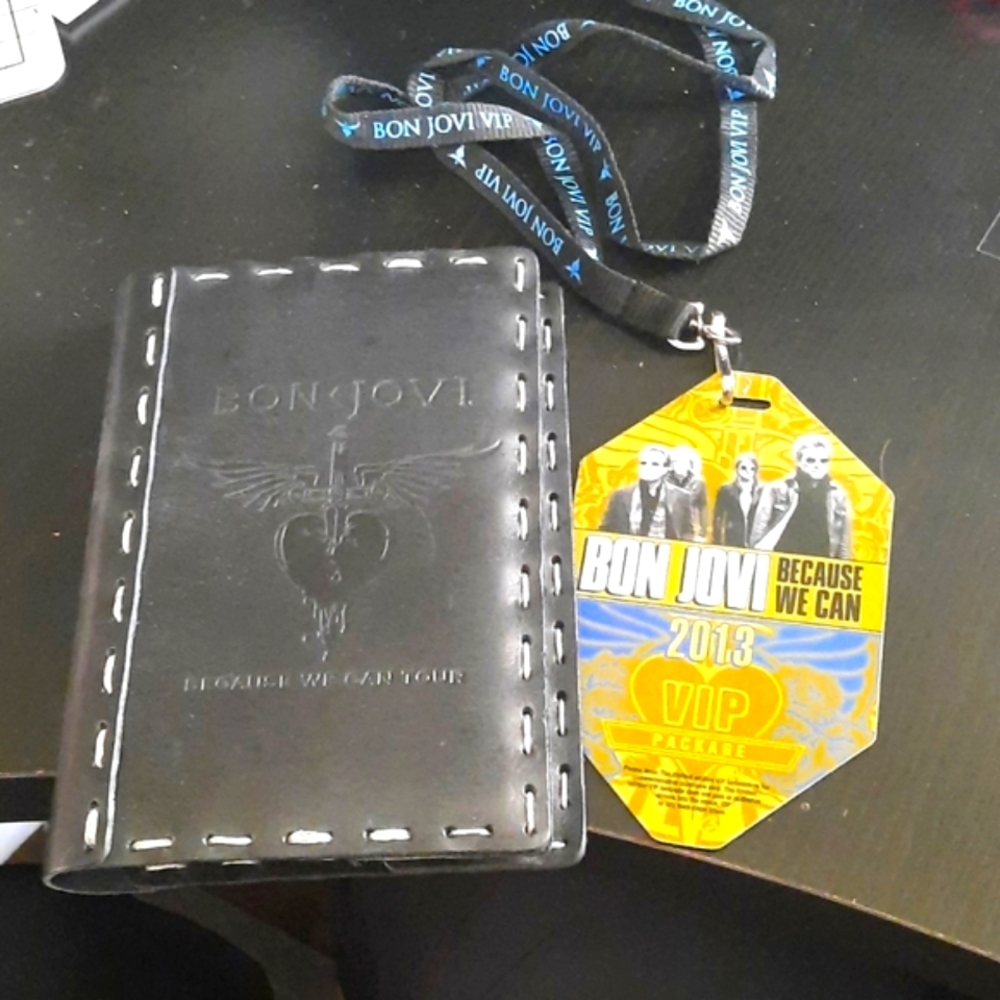 Bon Jovi VIP pkg Because we can tour leather bound photo album VIP tag/lanyard